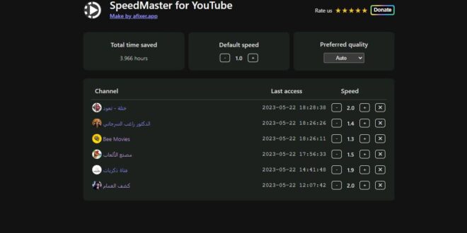 تعيين سرعة فيديو محددة لكل قناة على اليوتيوب